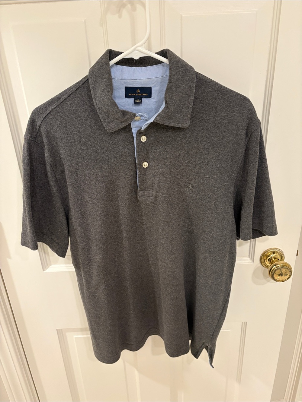 Brooks Brothers Charcoal Polo with Light Blue Inner Placket